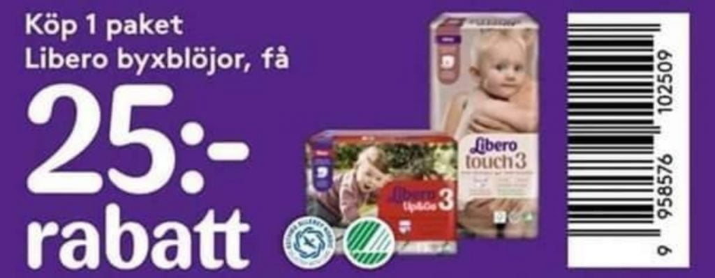 Köp 1 paket Libero byxblöjor, få 25 kronor rabatt